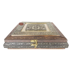 Antique TWIN ELEPHANT designed Wooden Handmade Decorative Platter-Dry Fruit Box (10x10x2.25)